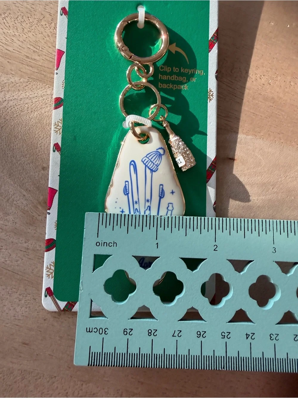 Piper.k Ceramic Bag Charm Keychain - White & Blue with Gold Hardware